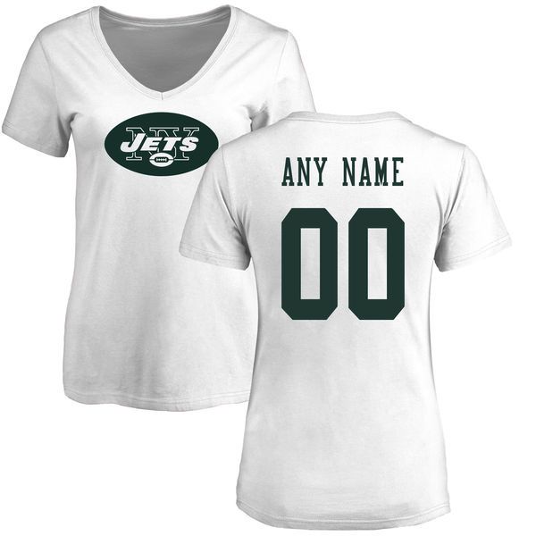 Women New York Jets NFL Pro Line White Custom Name and Number Logo Slim Fit T-Shirt->->Sports Accessory